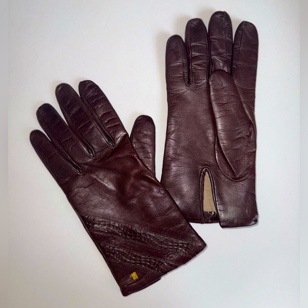 Thrifted FENDI Vintage Burgundy Leather Gloves, Size: L 100% lined Cashmere